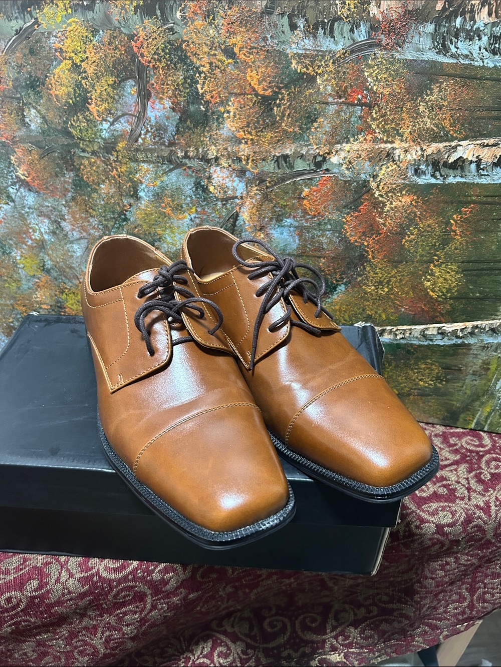 ALFANI Men's Tan Leather Dress Oxfords - Classic Lace-Up